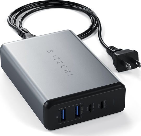 Satechi Charging Stand with 2 USB-A Ports and 2 USB-C Ports 90W Power Delivery in Gray color (ST-TC108WM)
