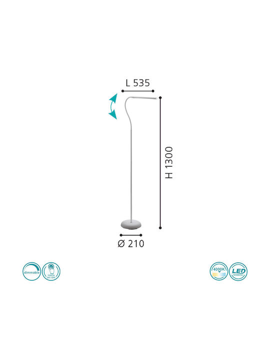 Eglo Laroa LED Floor Lamp H130xW21.5cm. with Natural White Light 550lm White