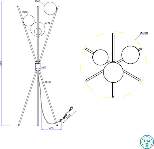 Trio Lighting Lance Подова Лампа В156xД60см. с Цокъл за Крушка E14 Многоцветен
