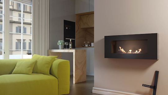 Kratki Delta Flat Tuv Επιτοίχιο Τζάκι Βιοαιθανόλης Εσωτερικού Χώρου Μαύρο 90x12x40cm