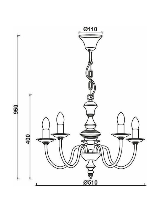 Aca Accra Πολυέλαιος 4xE14 Ø51cm με Κεράκια Λευκός DL9315PAG
