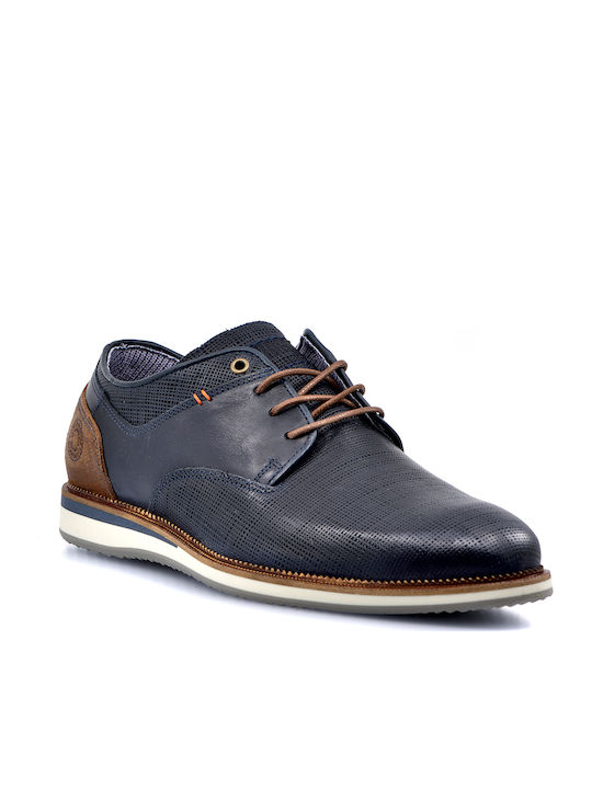 BULL BOXER MEN'S LACE UP SHOES CASUAL WITH LEATHER-BLUE & LASER PATTERN