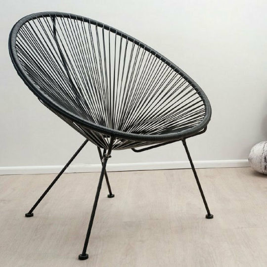 Outdoor Armchair Rattan Acapulco Black Velvet-Black Metal 73x76x89cm