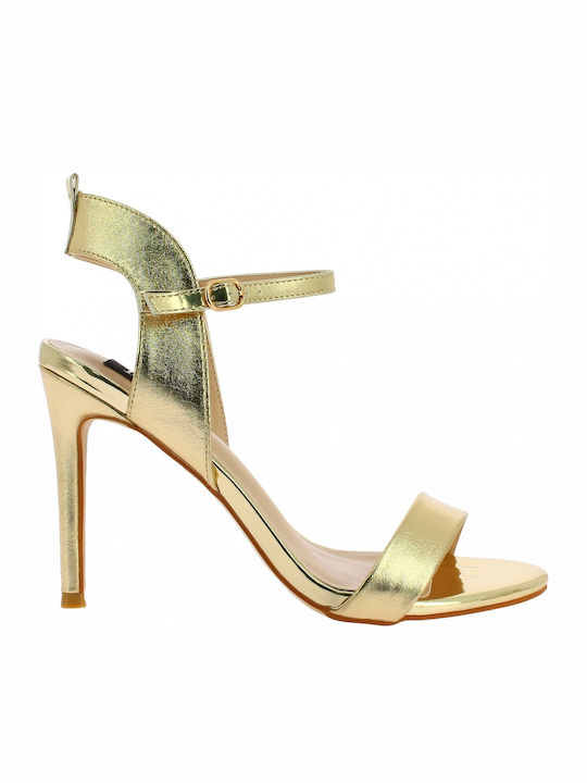 IQ Shoes Women's Sandals SQ-93 with Ankle Strap Gold with Thin High Heel