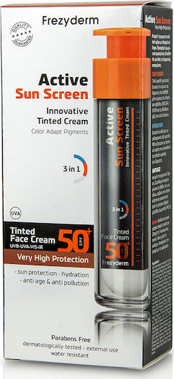 Frezyderm Active Sun Screen Innovative Tinted Αδιάβροχη Αντηλιακή Κρέμα Προσώπου SPF50 με Χρώμα 50ml