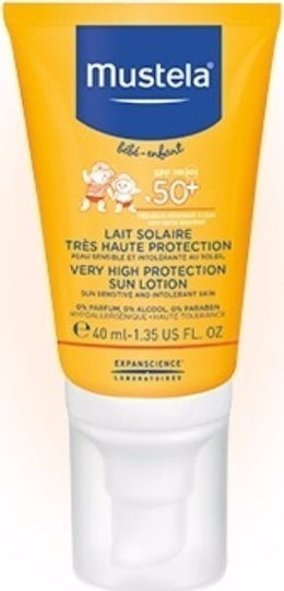 Mustela Bebe-Enfant SPF50+ Αδιάβροχο Βρεφικό Αντηλιακό Γαλάκτωμα για Πρόσωπο 40ml