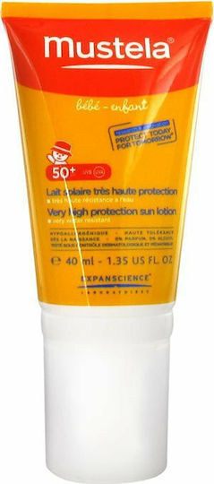 Mustela Bebe-Enfant SPF50+ Αδιάβροχο Βρεφικό Αντηλιακό Γαλάκτωμα για Πρόσωπο 40ml