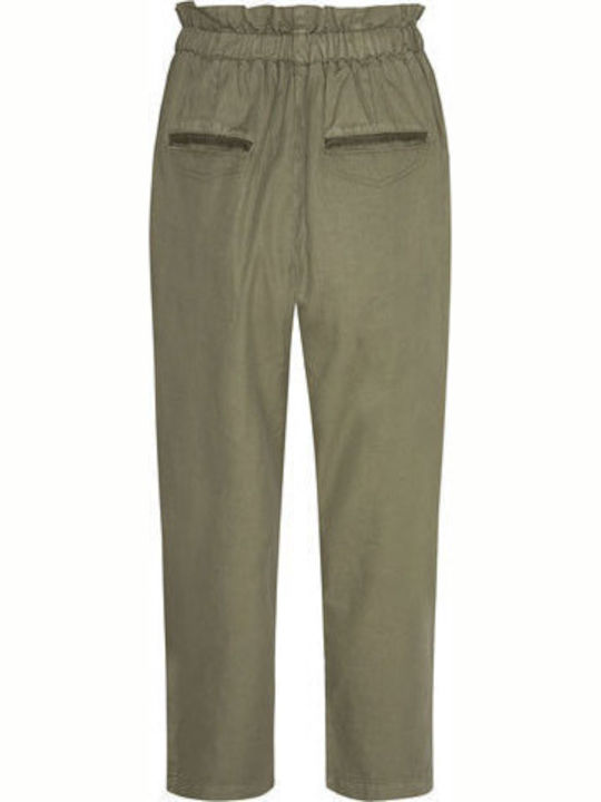 Lia Women's High-waisted Fabric Capri Trousers with Elastic Regular Fit Khaki