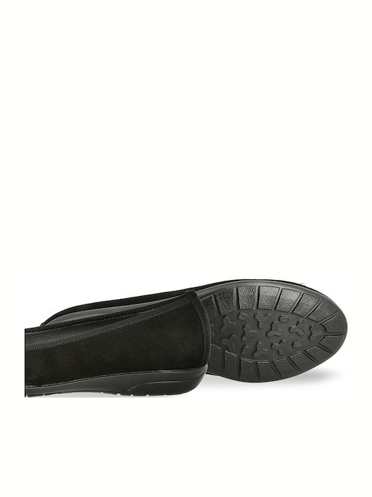 Suede Γυναικείες Μπαλαρίνες σε Μαύρο Χρώμα