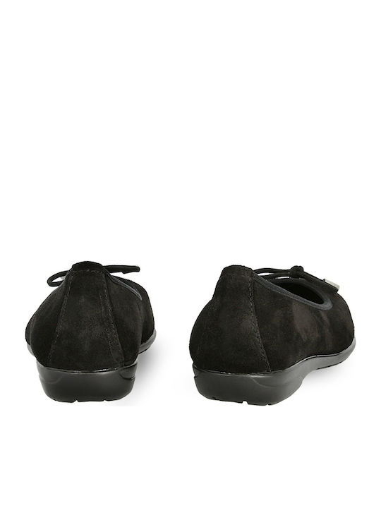 Suede Γυναικείες Μπαλαρίνες σε Μαύρο Χρώμα