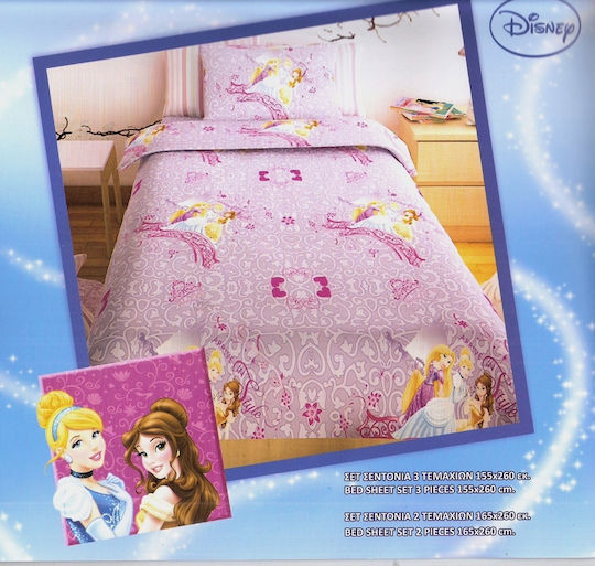 Disney Σετ Σεντόνια Μονά Βαμβακερά Princess Lilac 2τμχ Λιλά 160x250cm 2τμχ