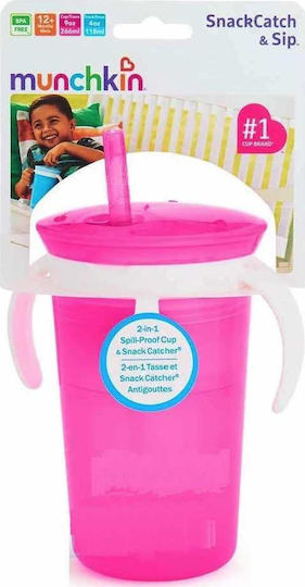 Munchkin Baby Cup with Handles and Straw Snack Catch & Sip made of Plastic Pink 225ml for 12m+