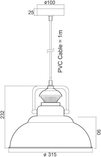 Aca Pendant Light Bronze Bell with Socket E27 31x31x125cm