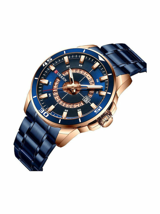 Curren Men's Watch 50mm Battery with Blue Metal Bracelet