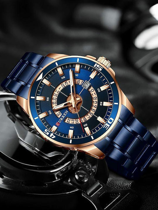 Curren Men's Watch 50mm Battery with Blue Metal Bracelet
