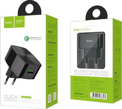 Hoco Ladegerät ohne Kabel mit USB-A Anschluss Schnellaufladung 3.0 Schwarzs (C26)