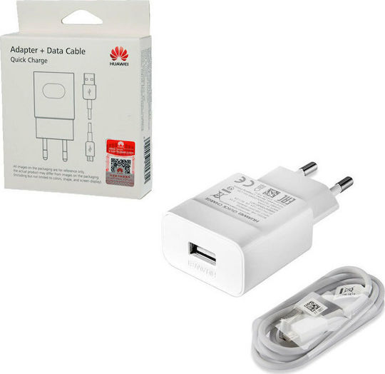Huawei Зарядно с USB-A порт и Кабел микро USB Бял цвят (HW-059200EHQ)