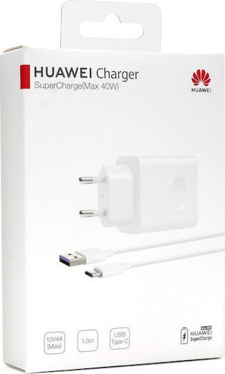 Huawei Φορτιστής με Θύρα USB-A και Καλώδιο USB-C 40W SuperCharge Λευκός (HW-100400E00)