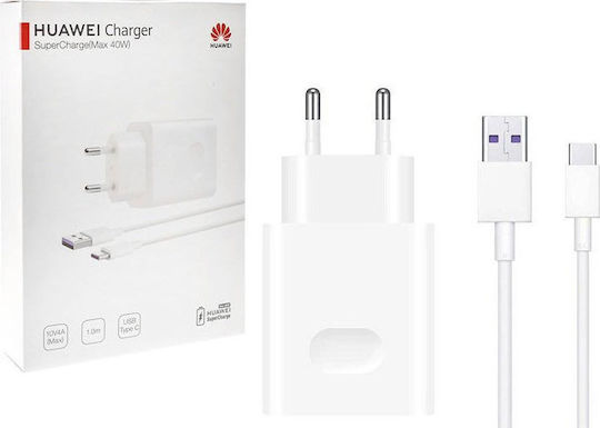 Huawei Φορτιστής με Θύρα USB-A και Καλώδιο USB-C 40W SuperCharge Λευκός (HW-100400E00)