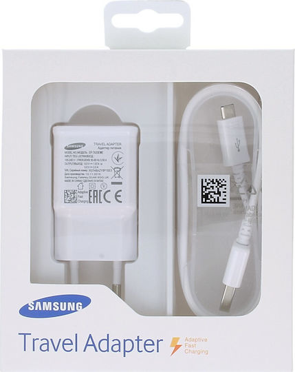 Samsung Φορτιστής με Θύρα USB-A και Καλώδιο micro USB 15W Λευκός (EP-TA20EWE & ECB-DU4AWE)