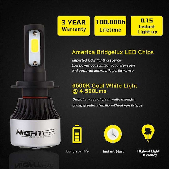 Nighteye Lamps Car H4 LED 6500K Cold White 9-32V 72W 2pcs