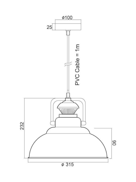 Aca Pendant Light Black Bell with Socket E27 31.5cm
