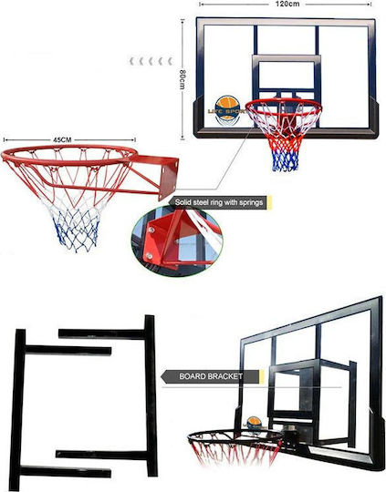 Life Sport S008S Μπασκέτα με Ταμπλό 120x80εκ. και Διχτάκι