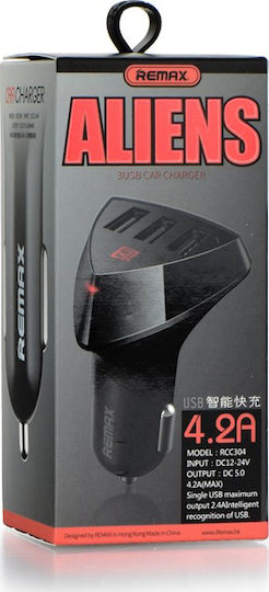 Remax Aliens 3 Φορτιστής Αυτοκινήτου 4.2A με Θύρες: 3xUSB Μαύρο Χρώμα