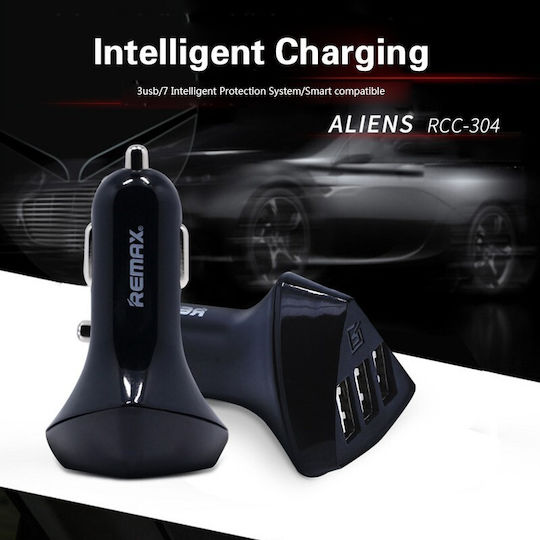 Remax Aliens 3 Φορτιστής Αυτοκινήτου 4.2A με Θύρες: 3xUSB Μαύρο Χρώμα