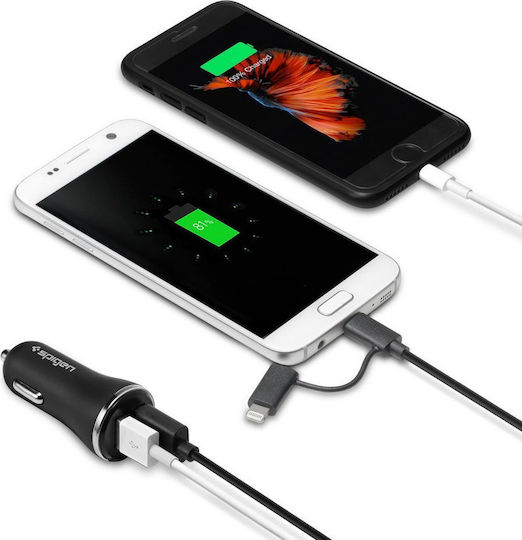 Spigen Φορτιστής Αυτοκινήτου 25W 2.4A Γρήγορης Φόρτισης με Θύρες: 2xUSB Μαύρος