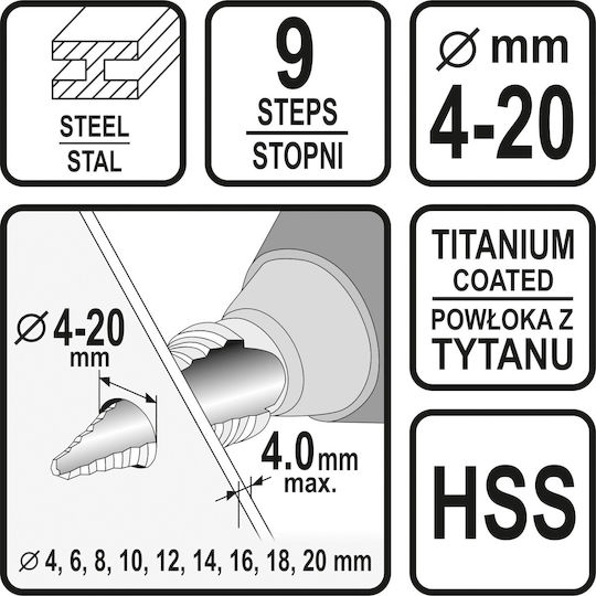 Sthor Conical Drill HSS Titanium for Metal και Masonry 4-20mm