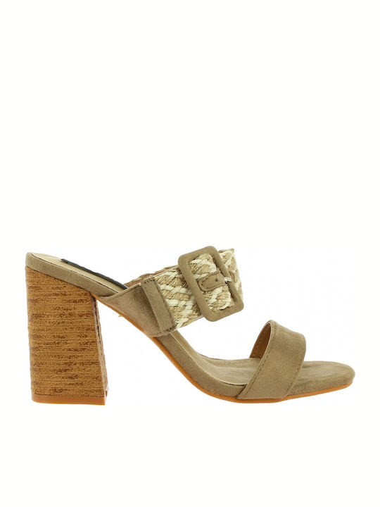 IQ Shoes Women's Sandals KA-0065 Beige with Chunky High Heel