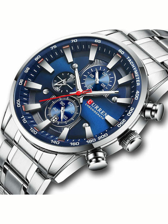 Curren Men's Watch 47mm Chronograph Battery with Metal Bracelet Navy/Silver