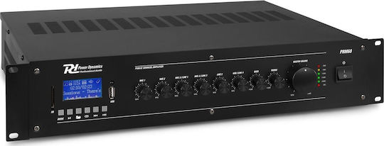 Power Dynamics PRM60 Integrated Commercial Amplifier 6 Channels 1 Zone 60W/100V Equipped with USB/Bluetooth Black