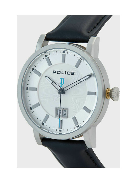 Police Collin Watch Battery with Black Leather Strap