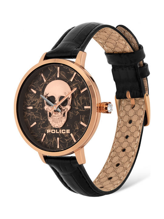 Police Miona Damen Uhr mit Schwarz Lederarmband
