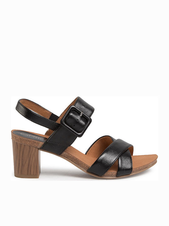 Caprice Leather Women's Flat Sandals Anatomic in Black Color