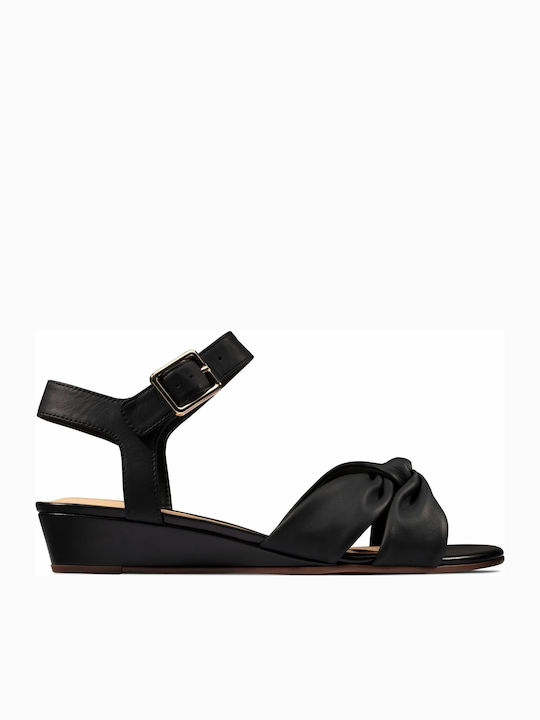 Clarks Sense Strap Women's Leather Ankle Strap Platforms Black