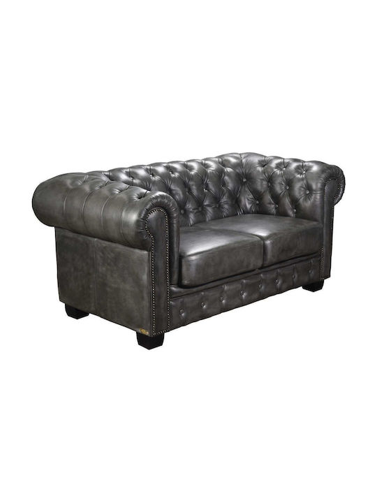 CHESTERFIELD Doppelsitzer Sofa Echtes Leder Antique Grau 160x92x72cm E9574,22