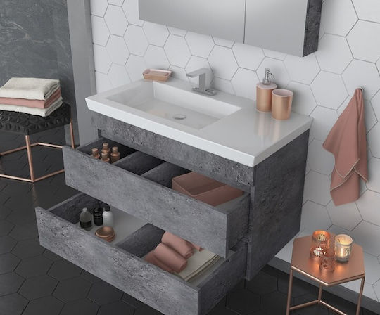 Drop Luxus 85 Πάγκος με Νιπτήρα & Καθρέπτη Μ80xΒ40xΥ50cm Granite