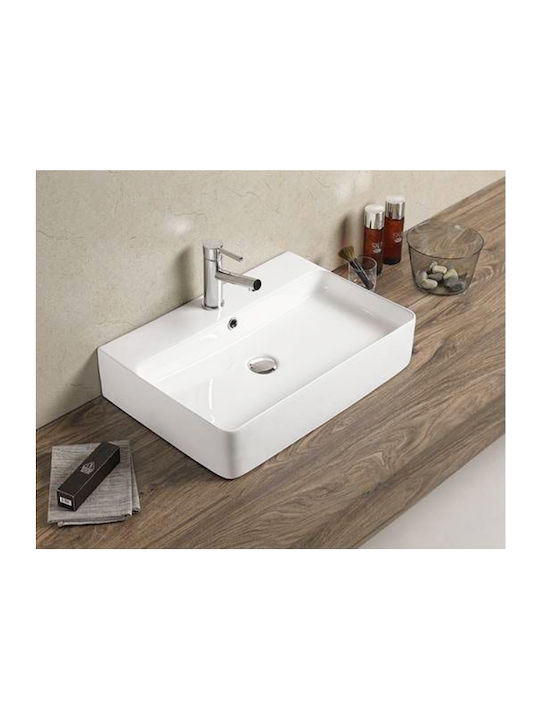 Tema New Strata 50 Wall Mounted Wall-mounted / Countertop Sink Porcelain 50x35x12cm White