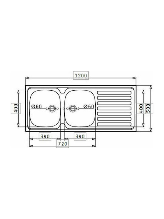 Pyramis International 2B 1D 100103701 Vessel Sink Inox Satin W120xD50cm Silver