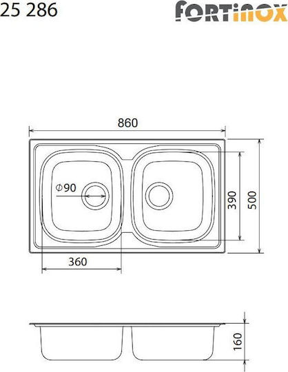 Fortinox Valley 25286 107-25286-110 25286-110 Drop-In Мивка Inox Сатен Ш86xД50см Сребрист
