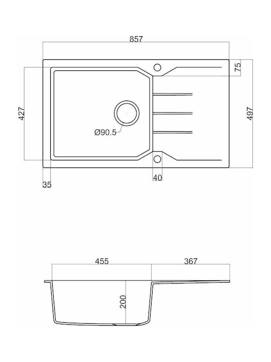 Sanitec Ultra Granite Drop-In Spüle aus Verbundgranulat B86xT50cm Bianco