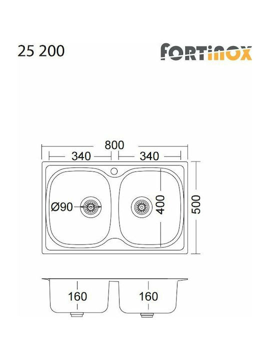 Fortinox Valley 25200 Ένθετος Νεροχύτης Inox Σατινέ Μ79xΠ50cm Ασημί