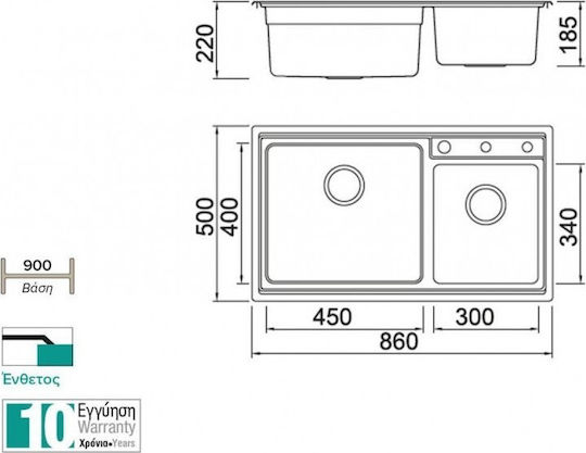 Karag BL 709 BL709 Drop-In Sink Right Inox Satin W86xD50cm Silver