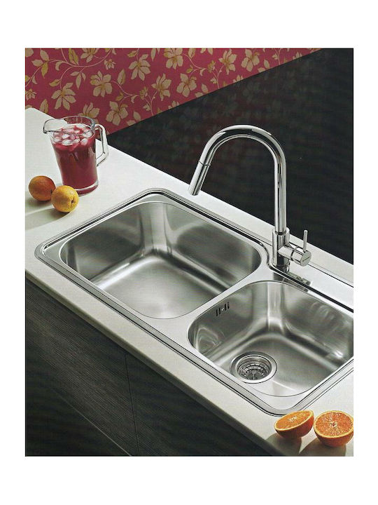 Pyramis Space Mid 2B Ένθετος Νεροχύτης Αριστερός Inox Σατινέ Μ86xΠ48cm Ασημί
