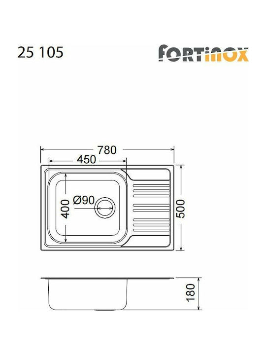Fortinox Valley 25105 Ένθετος Νεροχύτης Inox Σατινέ Μ78xΠ50cm Ασημί