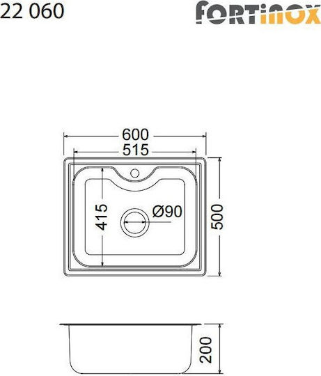 Fortinox Arena 22060 108-22060-110 22060-110 Drop-In Sink Inox Satin W60xD50cm Silver
