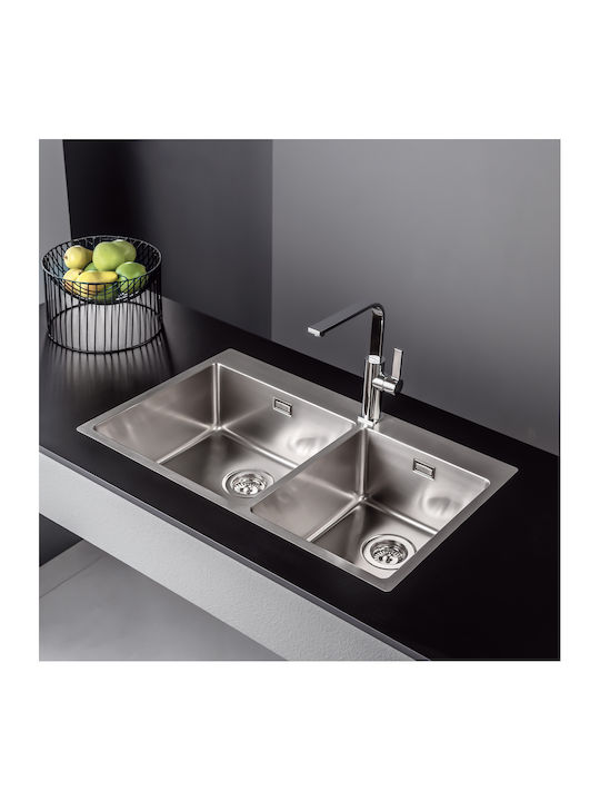 Fortinox Squadro 29285 108-29285-110 Drop-In Spüle Links Inox Satiniert B86xT50.5cm Silber